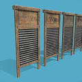 Vintage Wooden Shutters With Metal Slats And WBB Logo On Blue Background Design