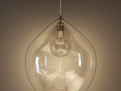 Modern Transparent Glass Pendant Light With Elegant Curved Shape And Bulb 3d model