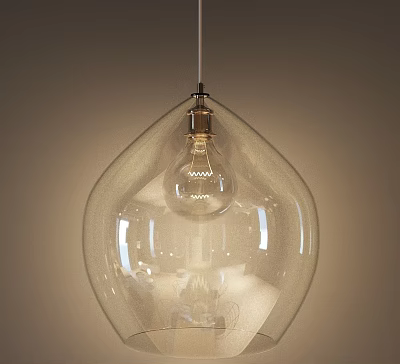 Modern Transparent Glass Pendant Light With Elegant Curved Shape And Bulb 3d model
