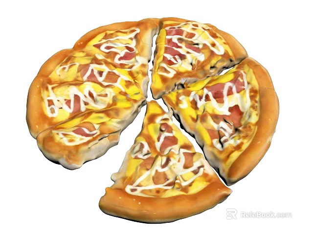 Delicious Sliced Pizza Topped with Cheese Ham and Creamy Sauce 3d model 