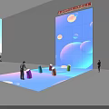 Interactive Zone at World Digital Economy Forum With Large Screen Colorful Geometric Shapes and People
