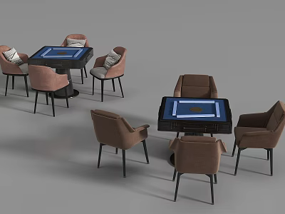 Card Game Entertainment Setup With Dark Poker Tables And Comfortable Brown Chairs 3d model