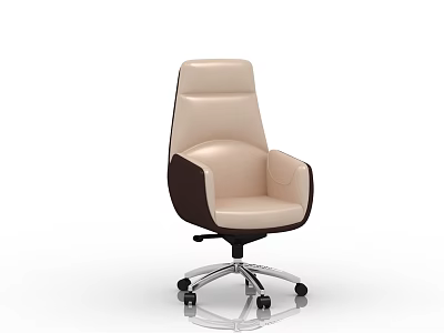 Beige And Brown High Back Leather Office Chair With Armrests And Silver Wheel Base 3d model