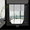 Modern Bathroom Interior Design With Marble Walls Large Mirror Bathtub And Window View