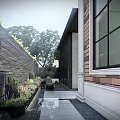 Beautiful Courtyard Garden Featuring Wooden Deck Outdoor Seating Shaded Area And Lush Greenery