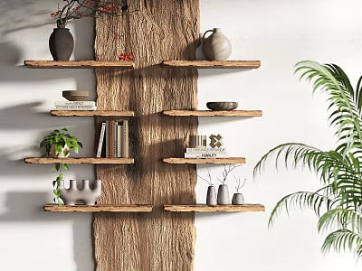 Wooden Wall Mounted Shelves With Decorative Storage For Vases Books And Plants 3d model