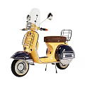Vintage Style Motorcycle Yellow And Navy Blue With Brown Seat Metal Rack And Windshield