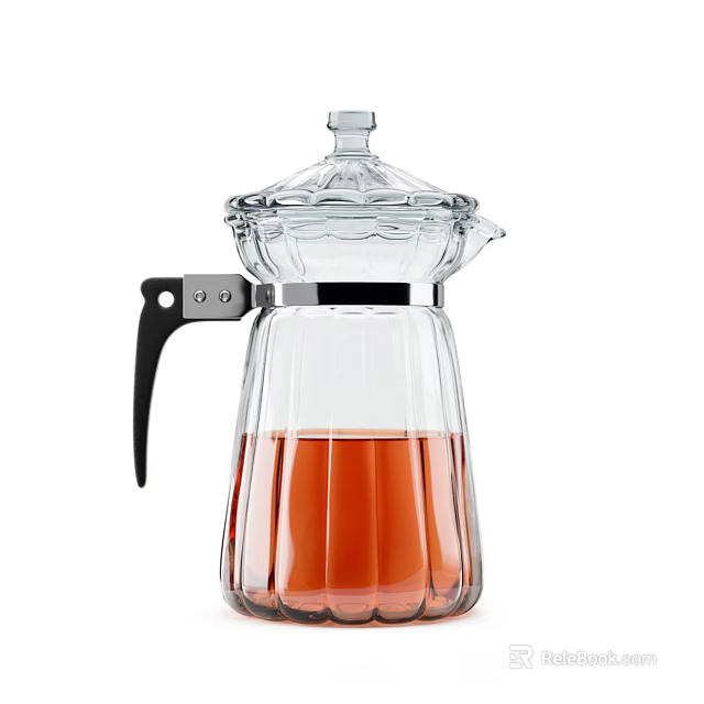 Transparent Glass Kitchen Kettle With Black Handle And Orange Liquid Inside 3d model 