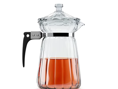 Transparent Glass Kitchen Kettle With Black Handle And Orange Liquid Inside 3d model