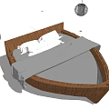 Double Bed With Woven Curved Frame White Pillows Gray Bedding And Hanging Pendant Lights