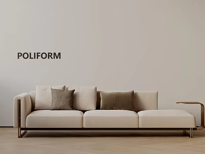 Poliform Beige Three Seater Sofa With Soft Cushions And Metal Legs Against Light Wall 3d model
