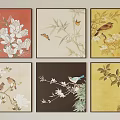 Traditional Chinese Bird And Flower Paintings Six Panel Wall Art With Colored Backgrounds