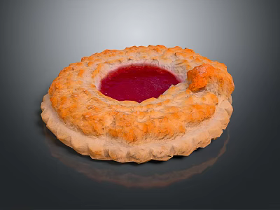 Golden Crust Pastry with Red Jam Filling Round Shape and Flaky Texture 3d model