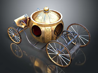 Ornate Golden Carriage with Intricate Decorative Details Classic Wooden Wheels and Elegant Design 3d model