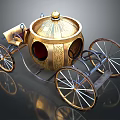 Ornate Golden Carriage with Intricate Decorative Details Classic Wooden Wheels and Elegant Design