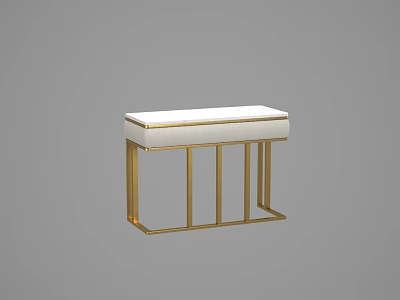 Modern White Desk with Gold Metal Frame and Minimalist Design 3d model