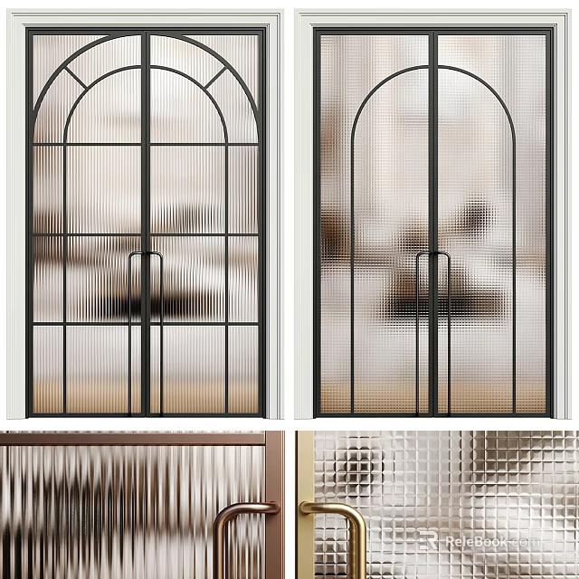 Modern Double Doors Design With Glass Panels And Interior Decorative Elements 3d model 