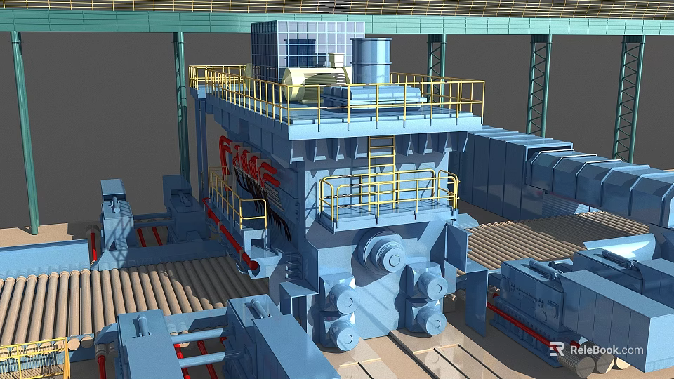 Industrial Equipment With Multi Level Platforms And Yellow Safety Railings 3d model 