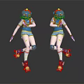 Vibrant Game Character In Blue Outfit With Roller Skates Helmet And Colorful Accents