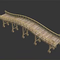 Detailed Arched Wooden Bridge With Railings Supporting Piers And Wooden Deck
