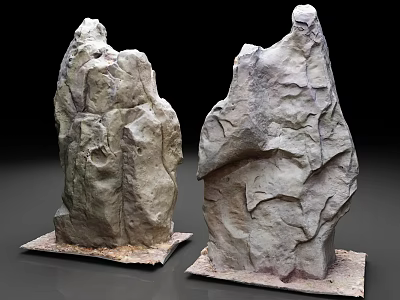 Two Natural Texture Rock Sculptures With Square Stone Bases And Detailed Surfaces 3d model