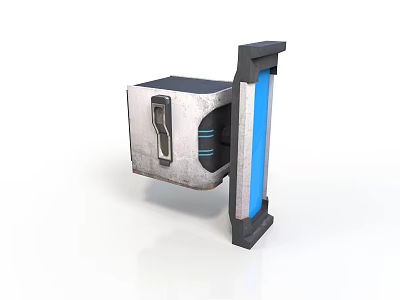 Gray Metallic Industrial Component With Blue Vertical Panel And Textured Surface 3d model