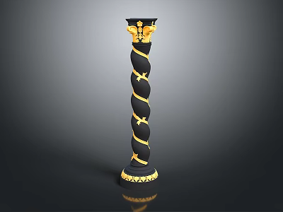 Black and Gold Decorative Column With Twisted Spiral Design And Ornate Top 3d model