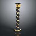 Black and Gold Decorative Column With Twisted Spiral Design And Ornate Top 3d model