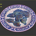 Golden Brown Fried Dumplings With Tomato Sauce And Cheese On Blue White Patterned Plate