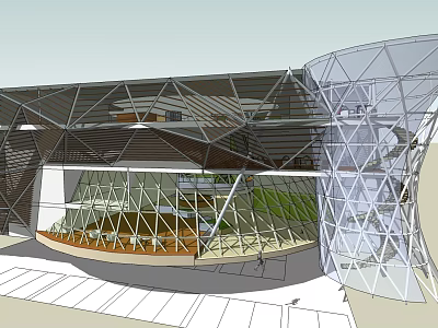 Modern Office Building Featuring Glass Curtain Wall And Geometric Architectural Design 3d model