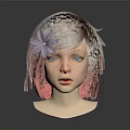3D Digital Girl Character With Pastel Pink White Ombre Hair Purple Flower And Black Accents
