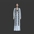 Blue Traditional Robe With Black White Floral Embroidery And Decorative Patterns