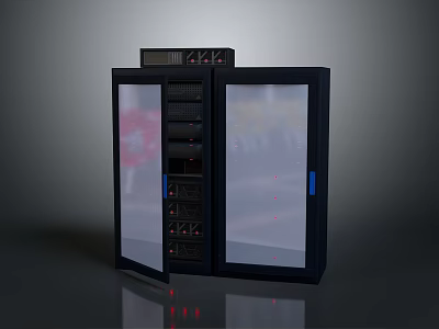 Modern Black Server Cabinet With Glass Doors And Network Equipment 3d model