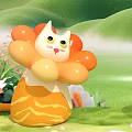 Inflatable Cat Yellow Orange Striped Floral Design Outdoor Green Grass Hills Sky Decor