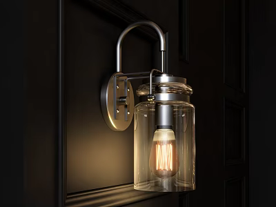 Modern Wall Light On Dark Wall With Metal Bracket Transparent Glass Shade And Vintage Bulb 3d model