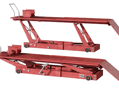 Two Red Heavy Duty Mobile Hydraulic Platform Elevators For Industrial Vehicle Lifting 3d model