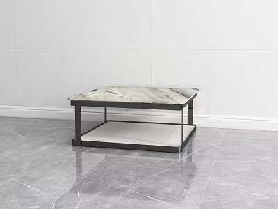 Modern Coffee Table Featuring Marble Top Metal Frame And Lower Shelf 3d model