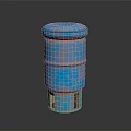 Rusted Blue Cylindrical Industrial Component With Multi Layered Design and Base Openings