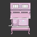 Vintage Pink Stove With Classic Cabinet Doors And Metal Burners On Retro Base