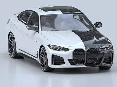 White And Black Streamlined Sedan Car With Black Wheels LED Headlights And Large Kidney Grille 3d model