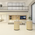 Spacious Car Showroom Interior Featuring FORTHING Reception Desk And Circular Moon Light Decor 3d model