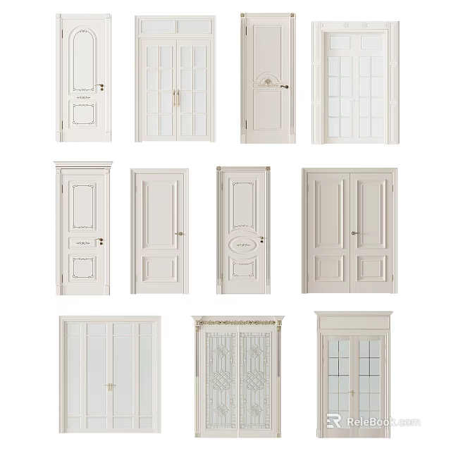 White Hinged Doors With Various Styles And Designs For Home Interior 3d model