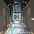 Elegant Hotel Corridor Interior With Starry Ceiling Wave Pattern Carpet And Door Numbers 3d model