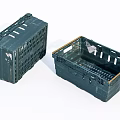 Two Empty Dark Green Plastic Storage Crates With Grid Design And Handles 3d model