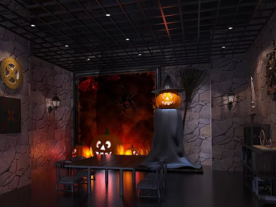 Shower Sauna Space With Stone Walls Grid Ceiling Lights And Cozy Ambiance 3d model