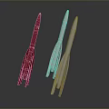 Three Different Colored Rocket Weapons Red White Silver On Gray Background With Reflections