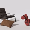 Comfortable Lounge Chair With Metal Frame Brown Pillow And Red Plush Dog Toy
