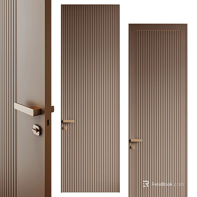 Modern Interior Swing Doors With Brown Vertical Stripes And Sleek Handles 3d model 