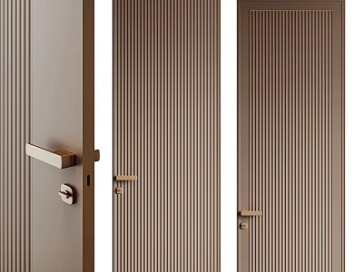 Modern Interior Swing Doors With Brown Vertical Stripes And Sleek Handles 3d model