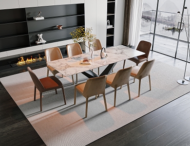 Modern Light Luxury Dining Table and Chair 3d model